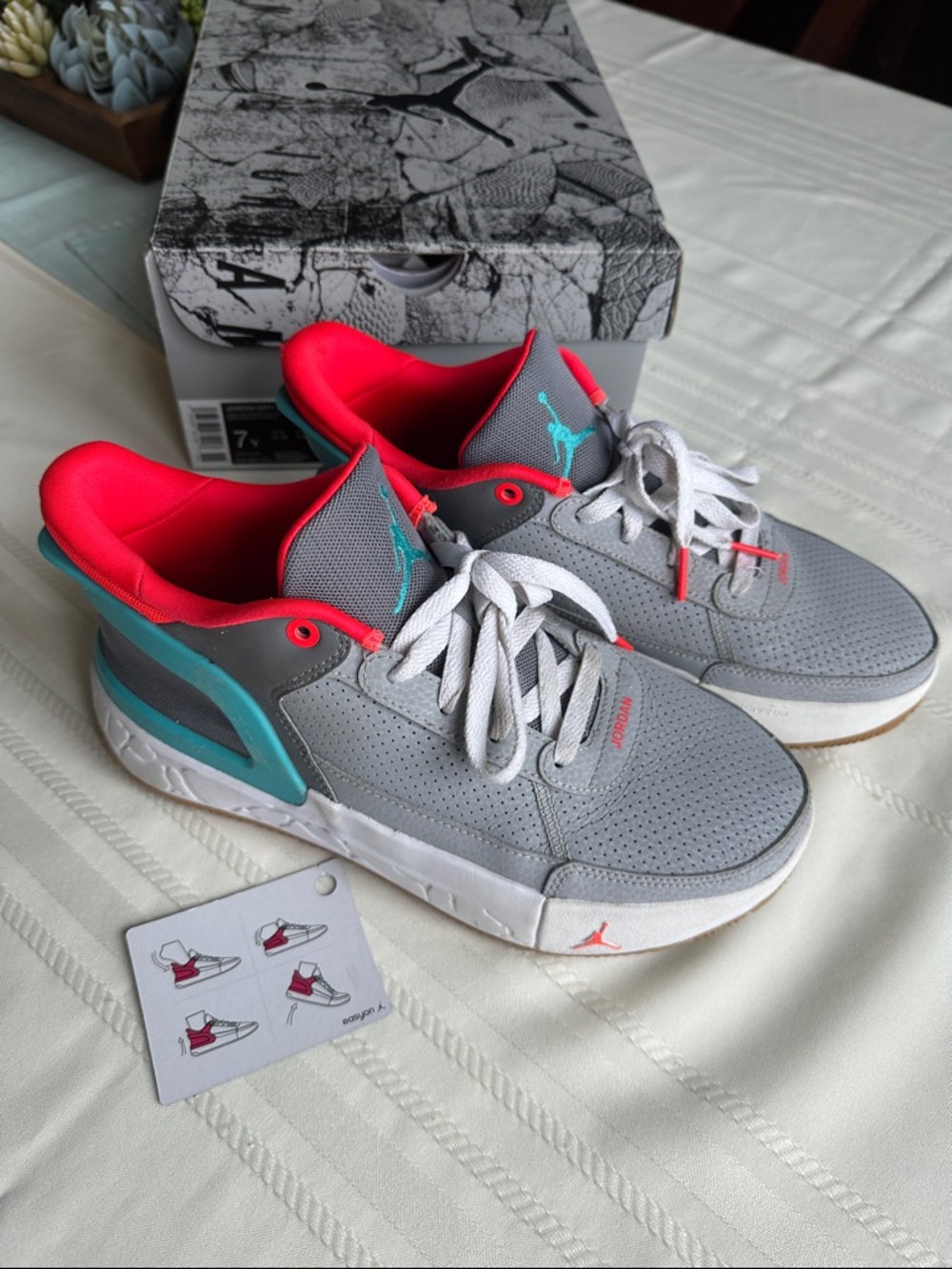 Jordan Day1 SlipOn Sneakers in Dusty Grey and Cactus, Boys 7Y